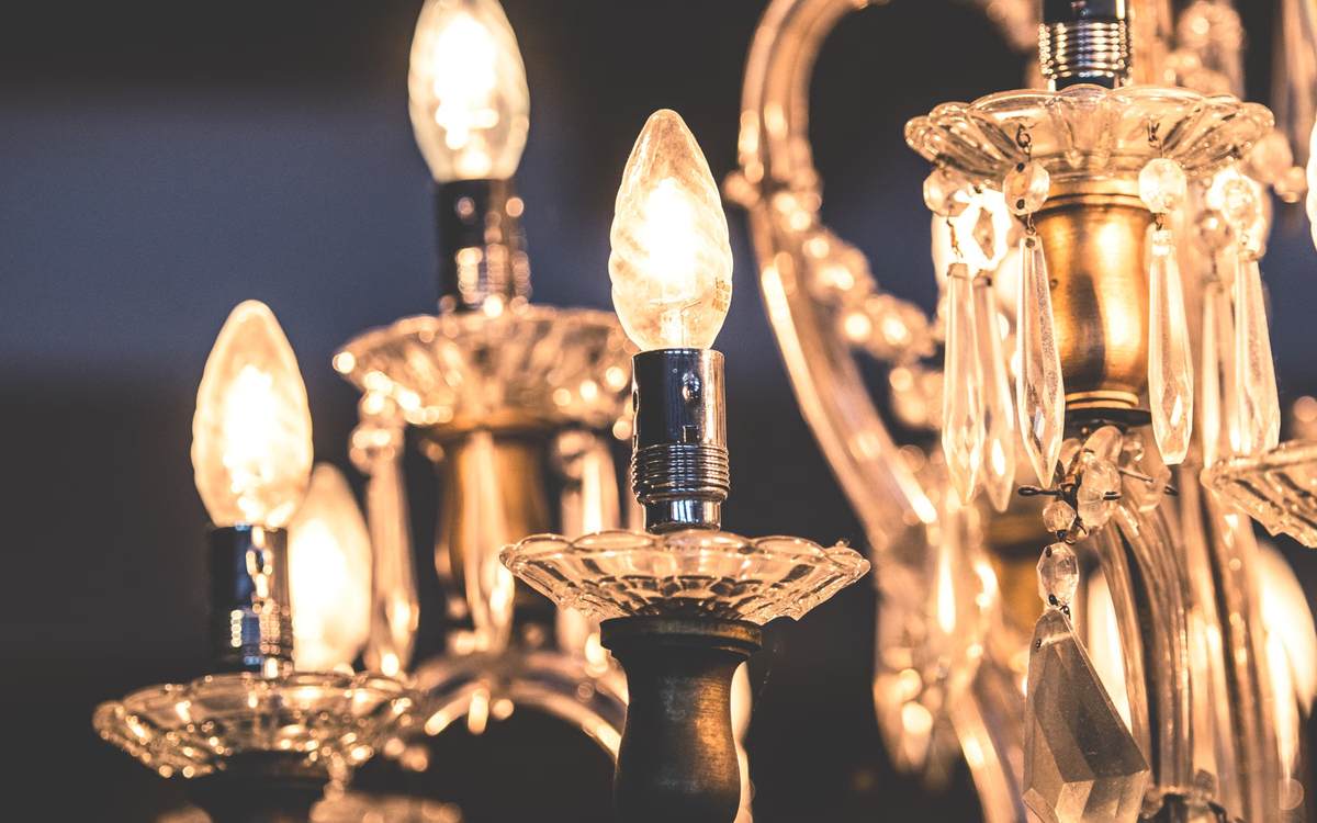 E14 LED candle bulbs on a chandelier